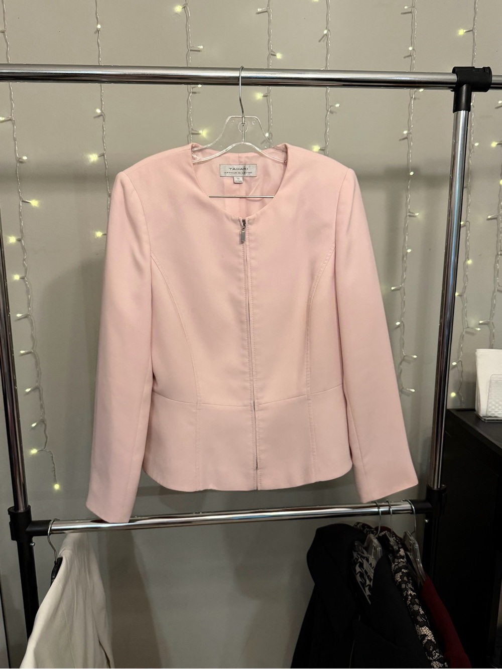Tahari Soft Pink Zip-Front Blazer